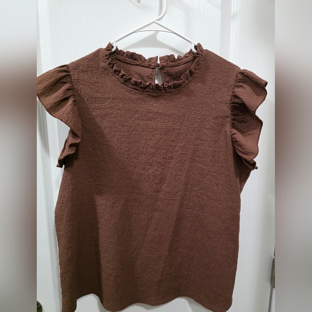 SHEIN Brown Ruffle Sleeve Blouse